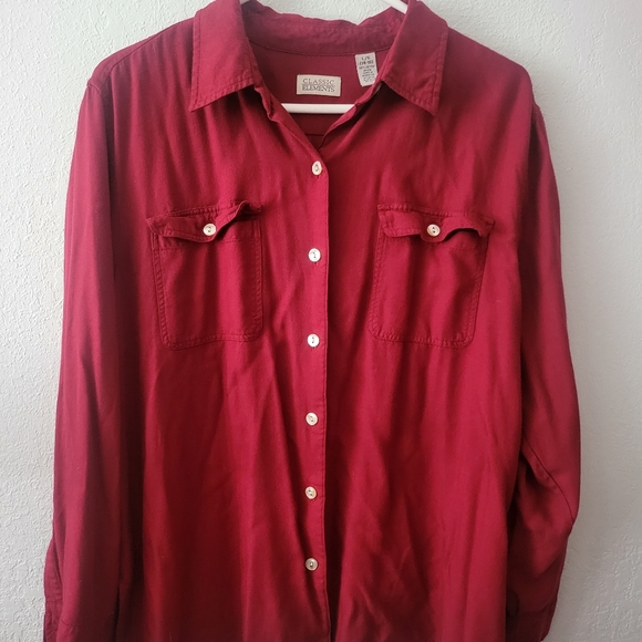 Classic Element Burgundy Long Sleeve relaxed Button Down Shirt Women L - Picture 1 of 5